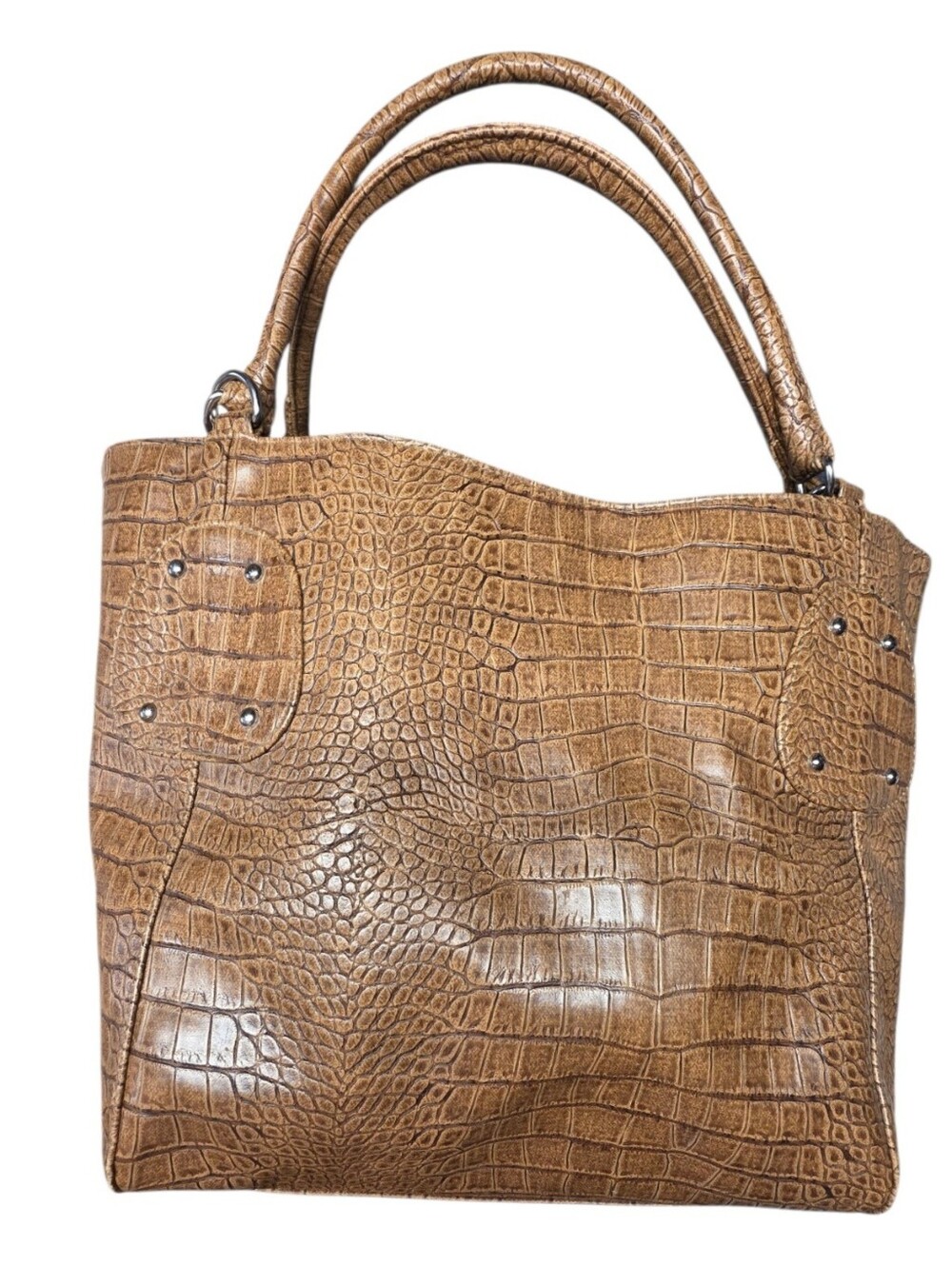 Large Tan Faux Croc-Embossed Leather Purse/Bag